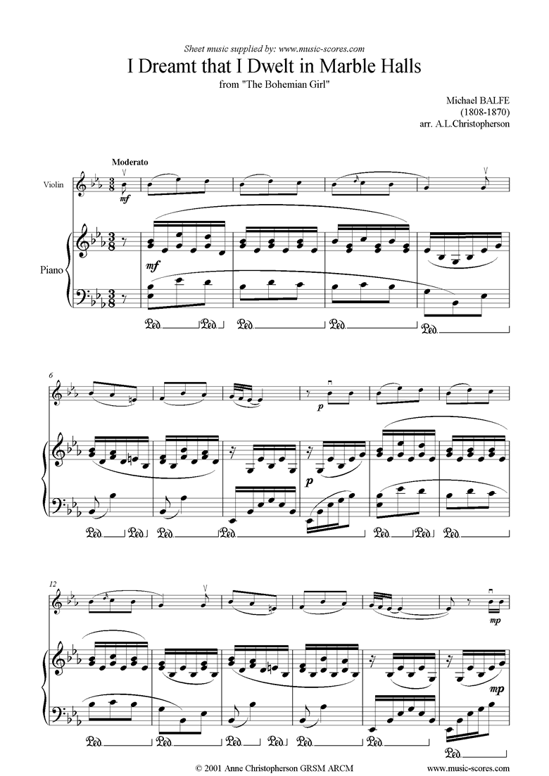 I Dreamt that I Dwelt in Marble Halls: Violin by Balfe