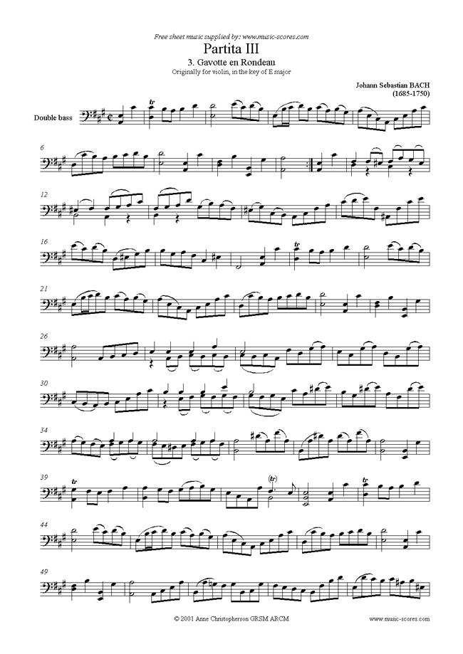 Front page of Partita No. III, 3rd Movement: Gavotte en Rondeau sheet music