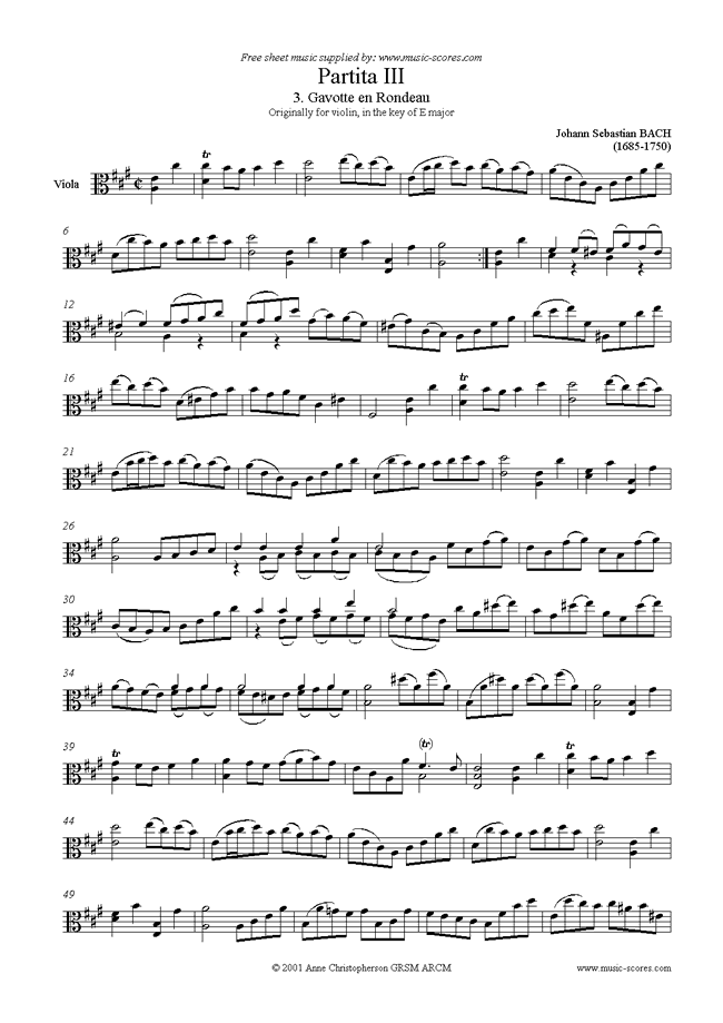 Front page of Partita No. III, 3rd Movement: Gavotte en Rondeau sheet music