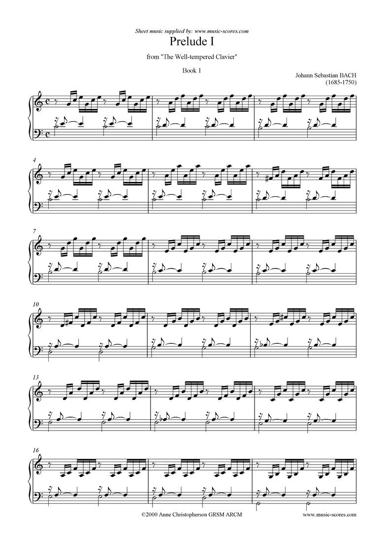 Bach. Well Tempered Clavier, Book 1 01a Prelude I classical sheet music