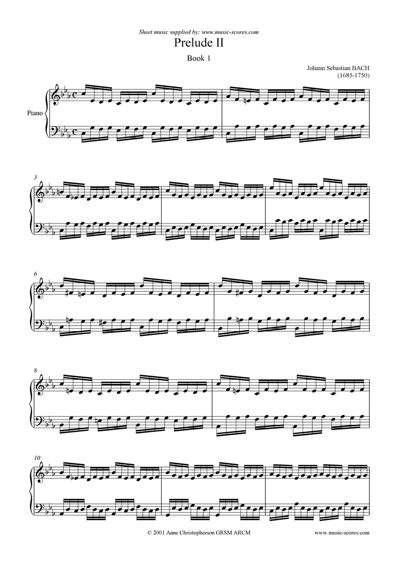 Front page of Well Tempered Clavier, Book 1: 02a: Prelude II sheet music