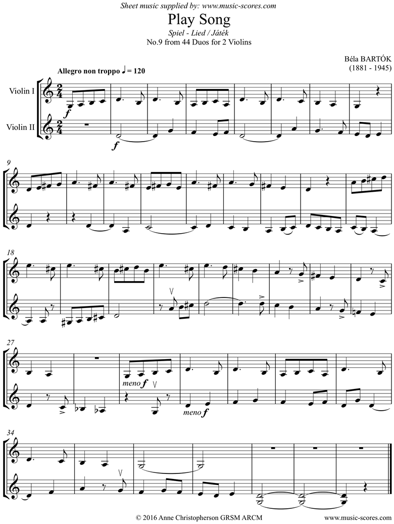 Front page of From 44 Duos: 09 Play Song: 2 Violins sheet music