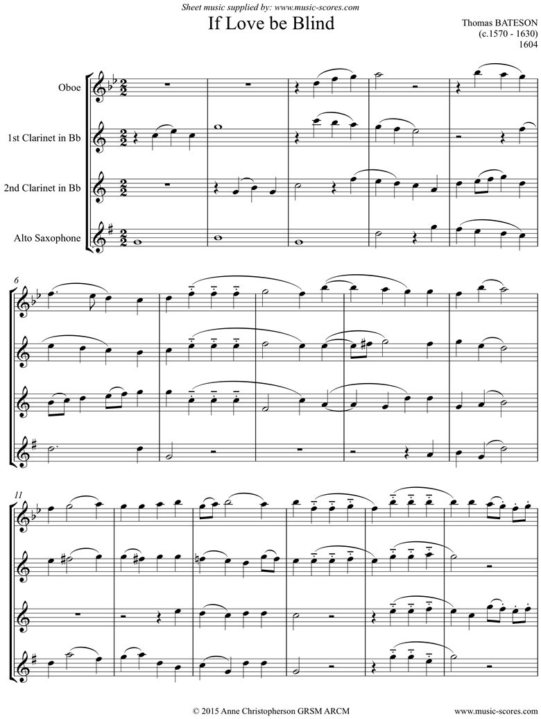 If Love Be Blind: Oboe, 2 Clarinets, Alto Sax by Bateson