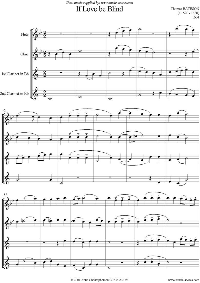 If Love Be Blind: Wind Quartet by Bateson