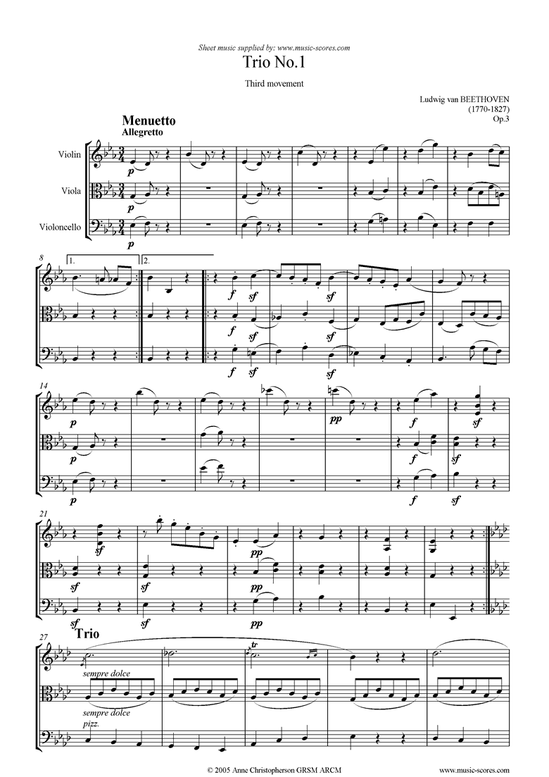 Front page of Op.03: Trio No.1: 3rd mt: Minuet and Trio sheet music