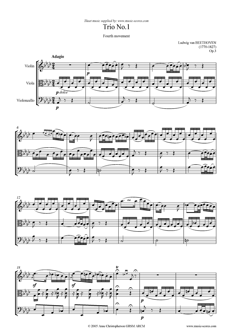 Front page of Op.03: Trio No.1: 4th mt: Adagio sheet music