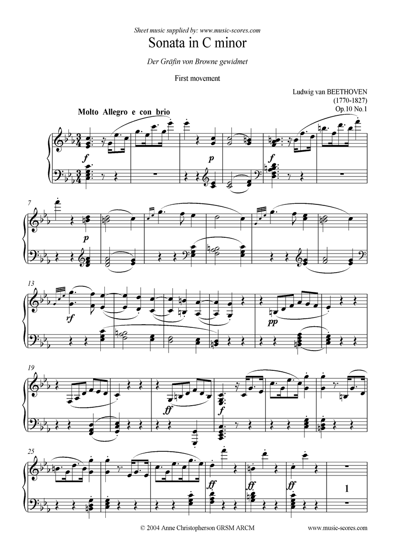 Front page of Op.10, No.1: Sonata 05: C mi: 1st Mt: Molto Allegro sheet music
