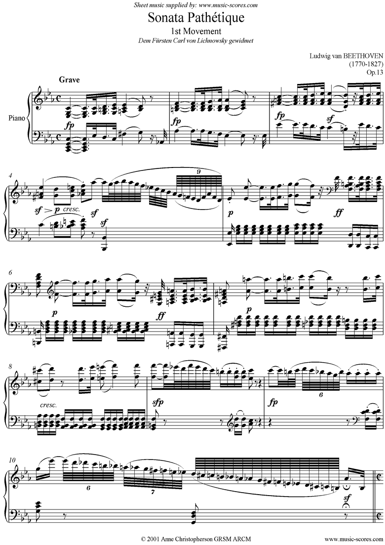 Front page of Op.13: Sonata 08: Pathétique, 1st mvt: Piano sheet music