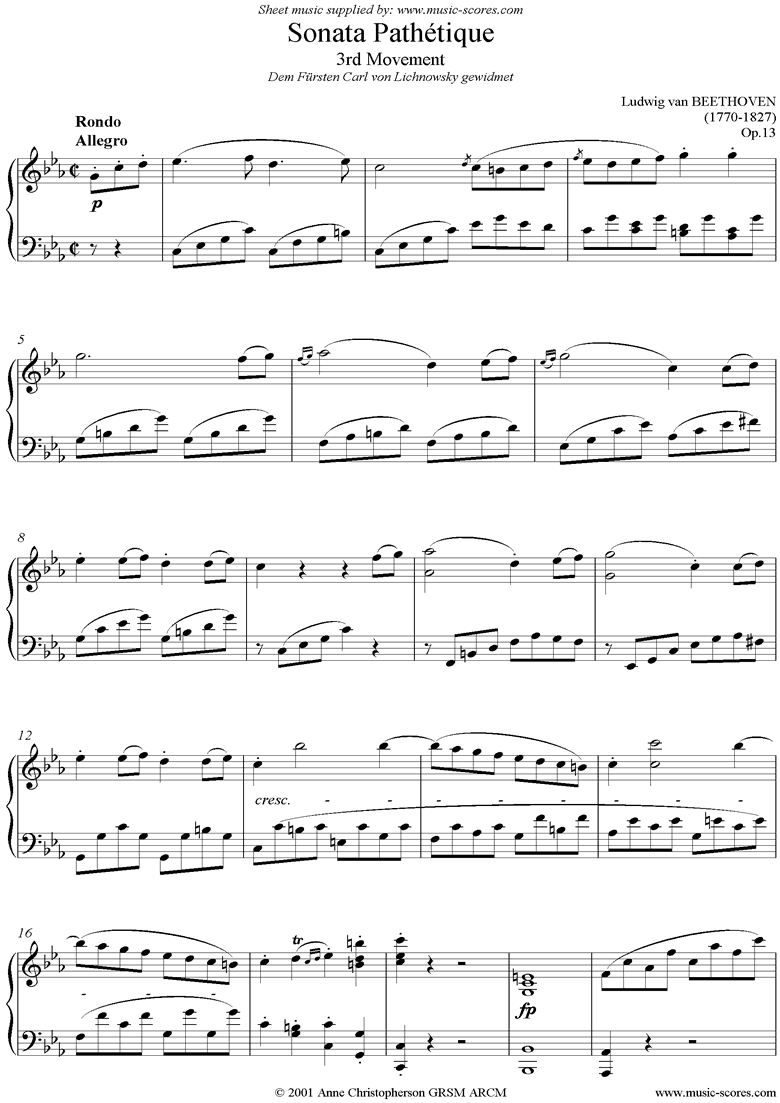 Front page of Op.13: Sonata 08: Pathétique, 3rd mvt: Piano sheet music