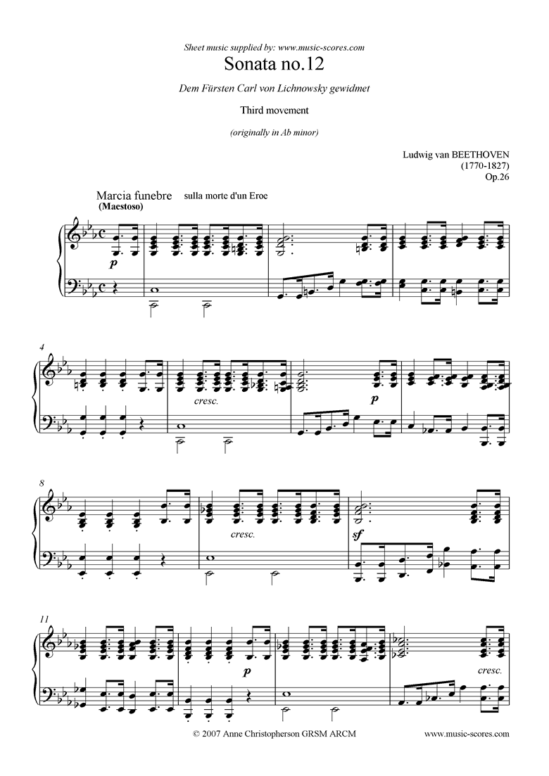 Front page of Op.26 Funeral March: C minor: Piano sheet music