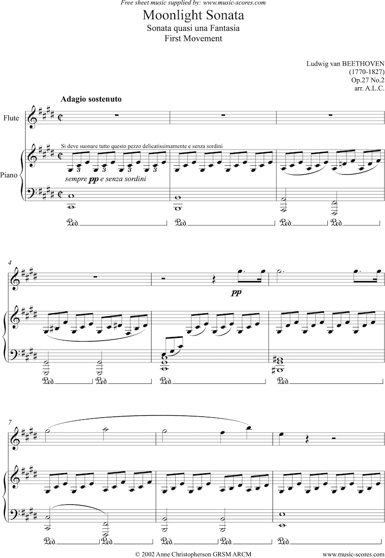Front page of Op.27, No2: Sonata 14: Moonlight, 1st mvt: Flute sheet music