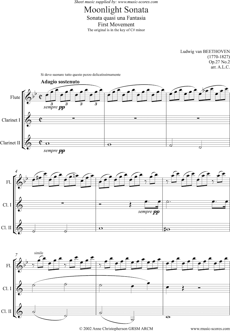 Front page of Op.27, No2: Sonata 14: Moonlight, 1st mvt: 2cls, fl sheet music