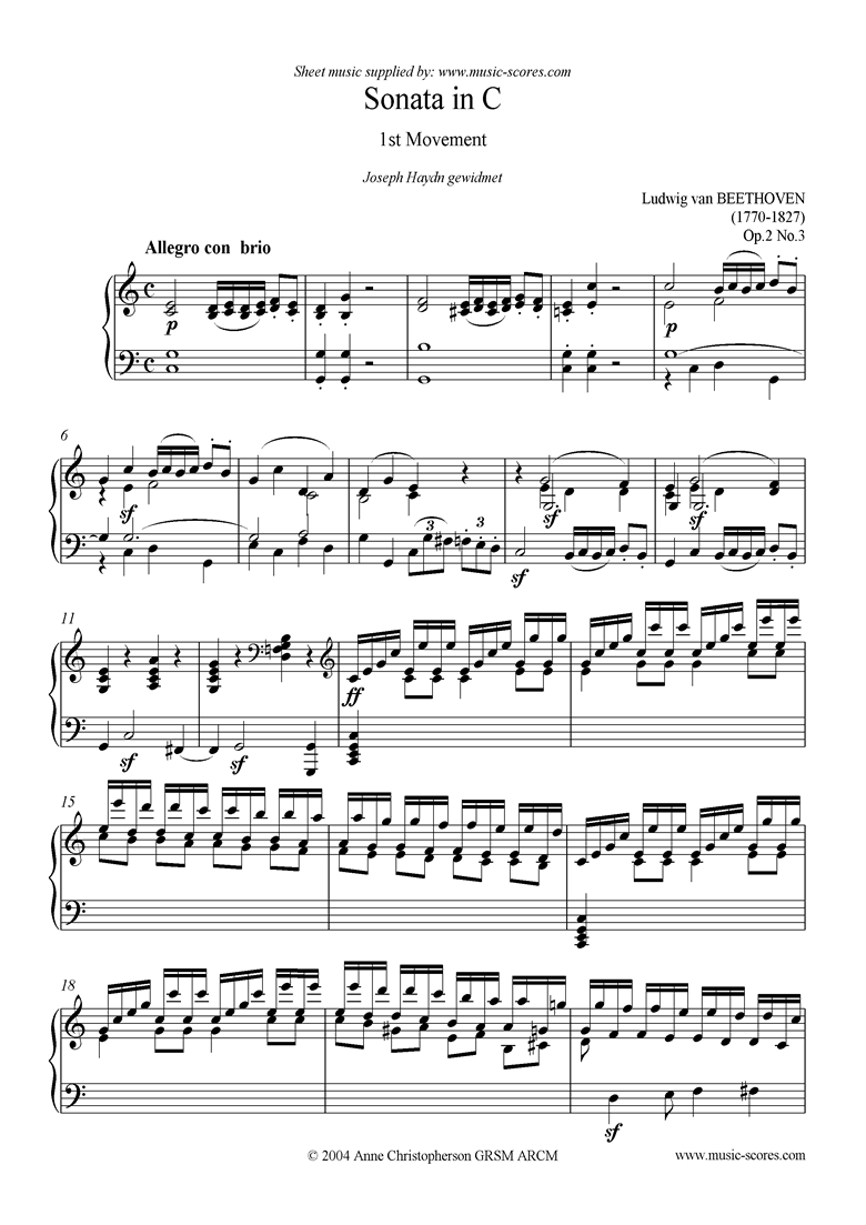 Front page of Op.02, No.3: Sonata 03: C: 1st Mt, Allegro con Brio sheet music