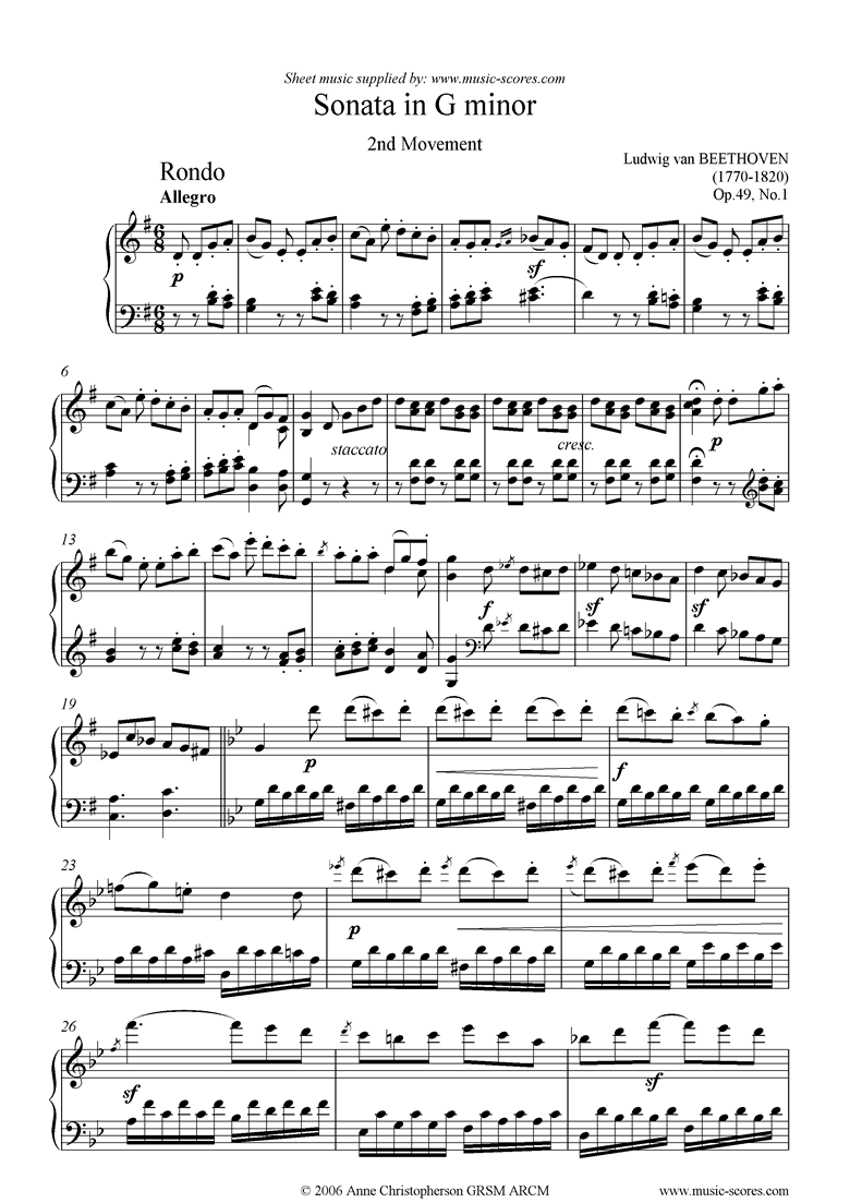 Front page of Op.49, No.1: Sonata 19: G minor, 2nd mvt: Rondo sheet music