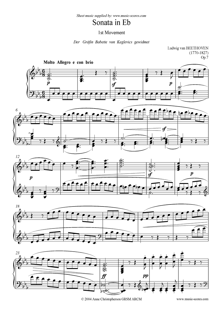 Front page of Op.07: Sonata 04: Eb: 1st Mvt, Molto Allegro sheet music