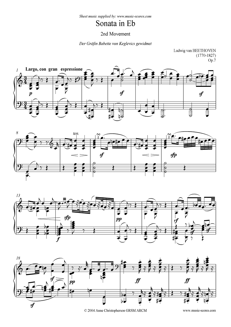 Front page of Op.07: Sonata 04: Eb: 2nd Mvt, Largo sheet music