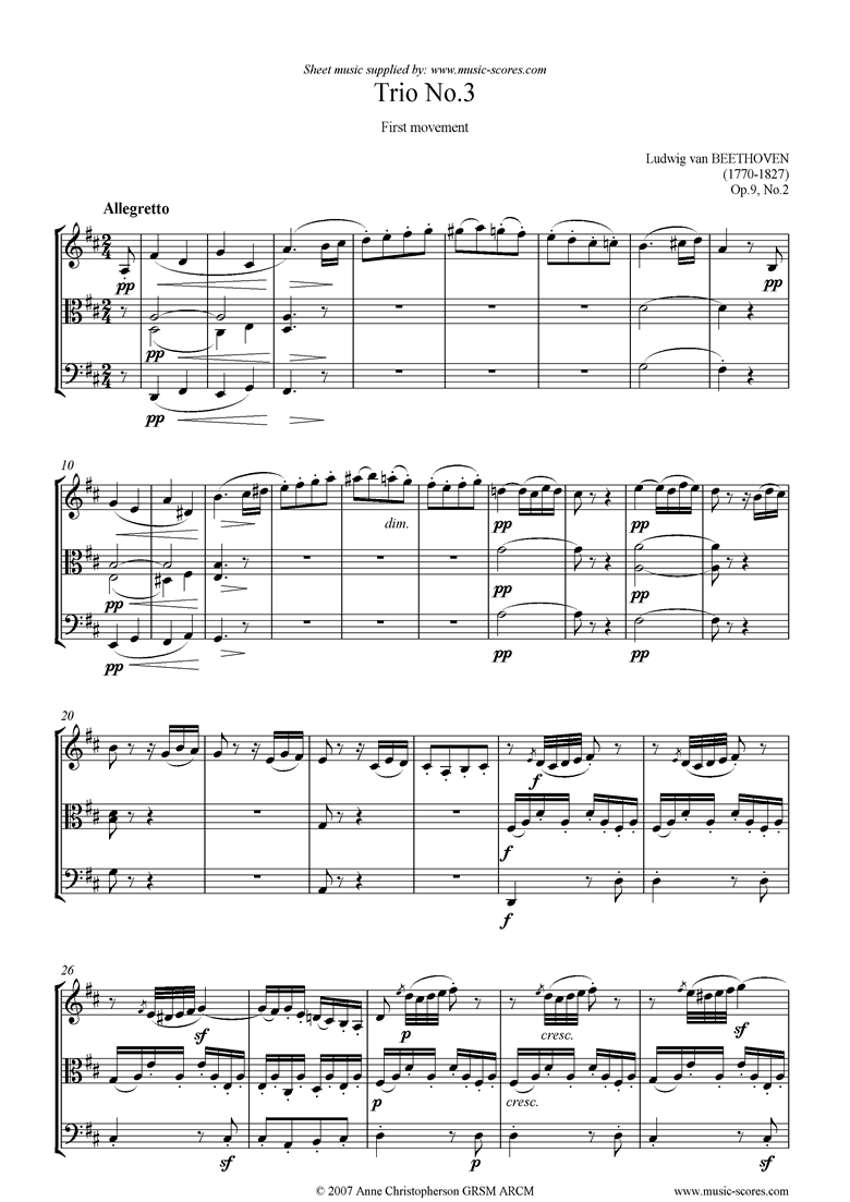 Front page of Op.09, No2: Trio No.3: 1st mt: Allegretto sheet music