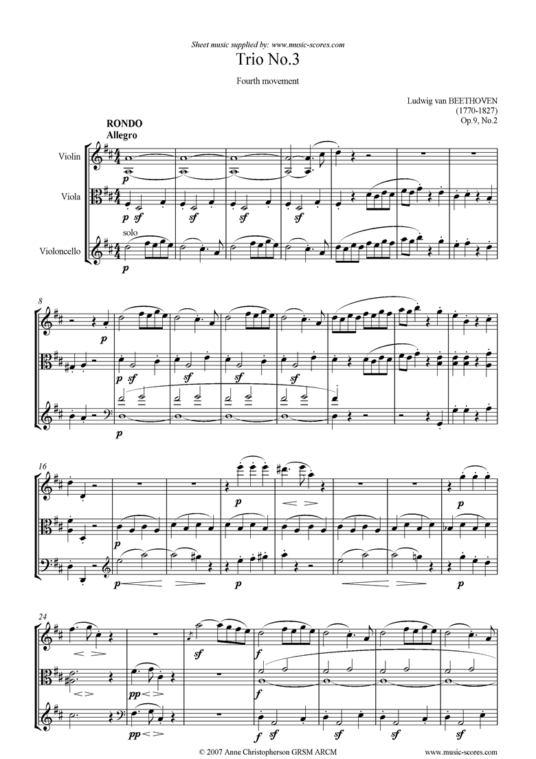 Front page of Op.09, No2: Trio No.3: 4th mt: Rondo sheet music