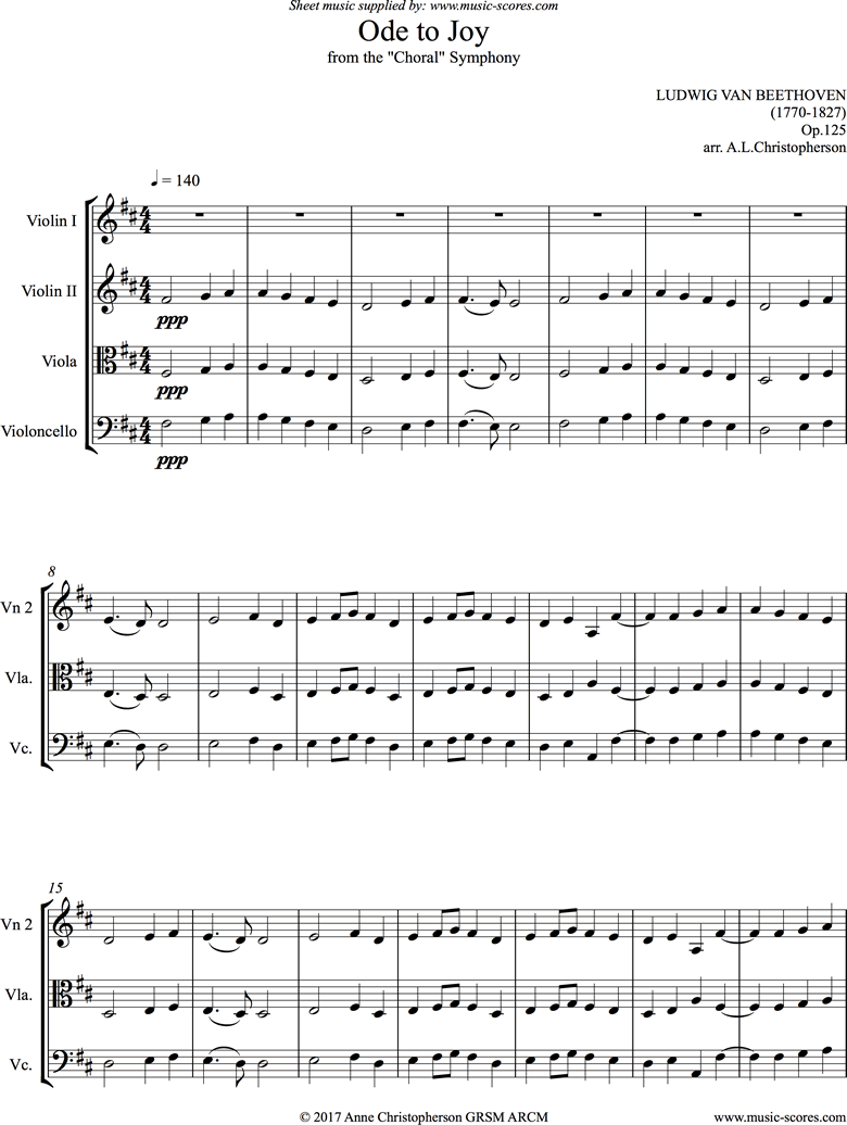 Front page of Ode to Joy: 9th Symphony: String Quartet sheet music