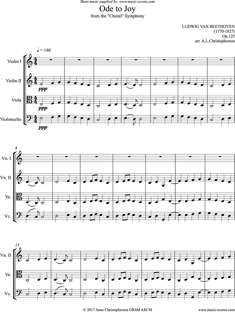 Ode to Joy: 9th Symphony: String Quartet Cma by Beethoven