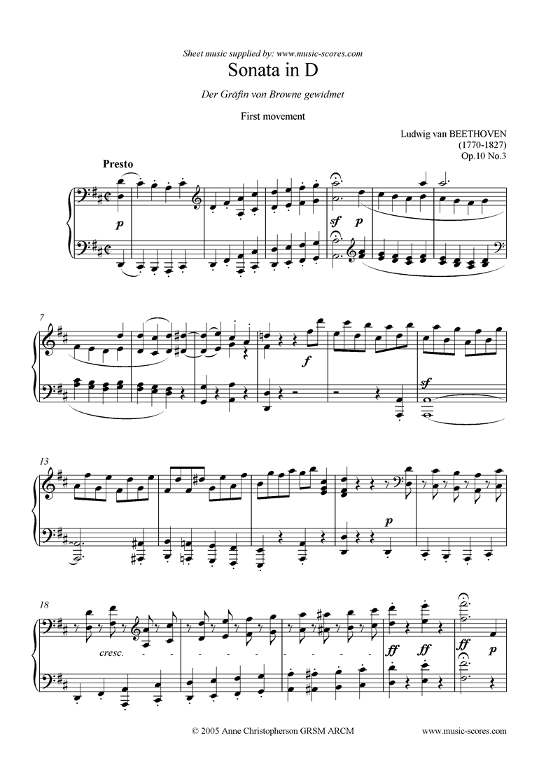 Front page of Op.10, No3: Sonata 07: D: 1st Mt: Presto sheet music