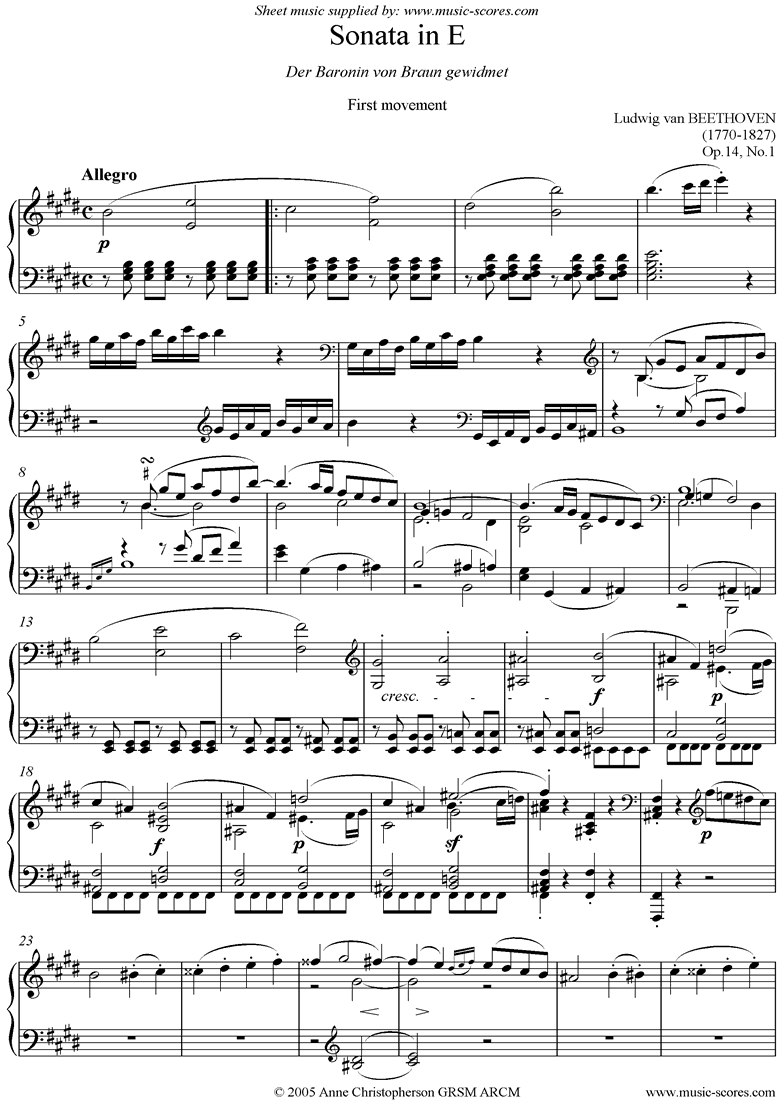Front page of Op.14, No1: Sonata 09: E: 1st Mt Allegro sheet music