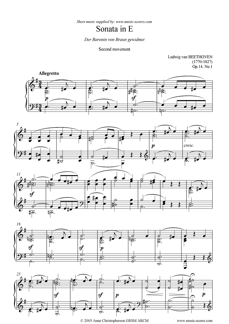 Front page of Op.14, No1: Sonata 09: E: 2nd Mt: Allegro sheet music