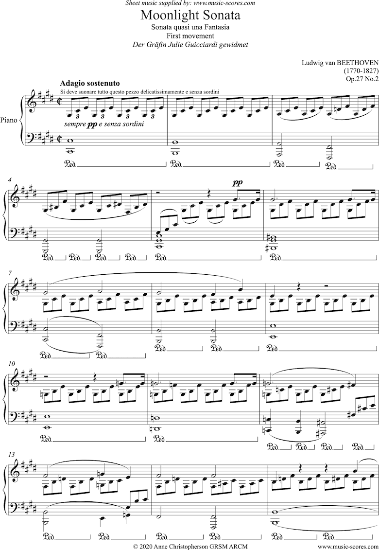 Front page of Op.27, No2: Sonata 14: Moonlight, 1st mvt. Piano sheet music