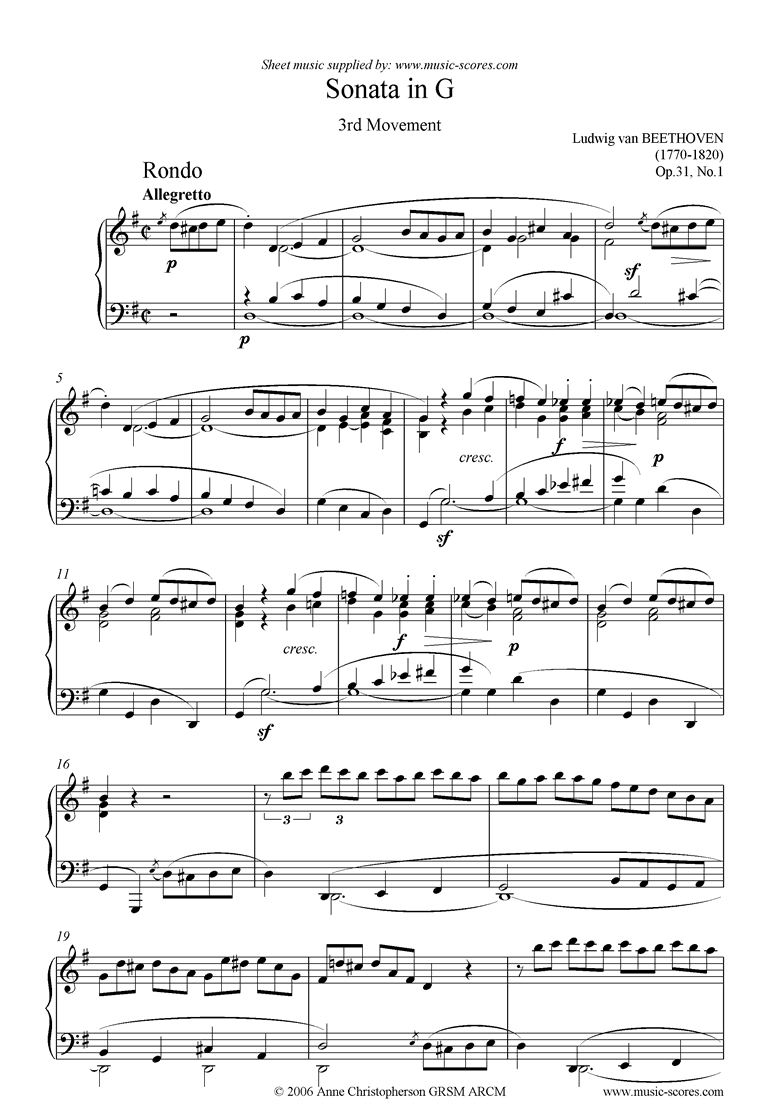 Front page of Op.31, No.1: Sonata 16: G, 3rd mvt: Rondo sheet music