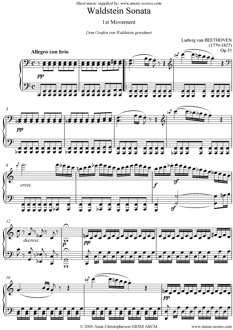 Front page of Op.53: Sonata 21: Waldstein: C, 1st mvt: Allegro sheet music