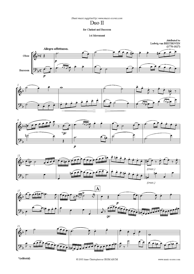 Front page of 3 Duos: No.2: 1st mvt: Oboe, Bassoon sheet music