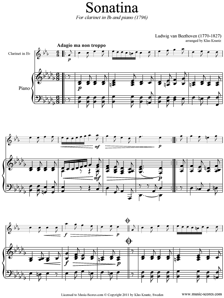 Front page of WoO 43a: Sonatina: Clarinet, Piano sheet music