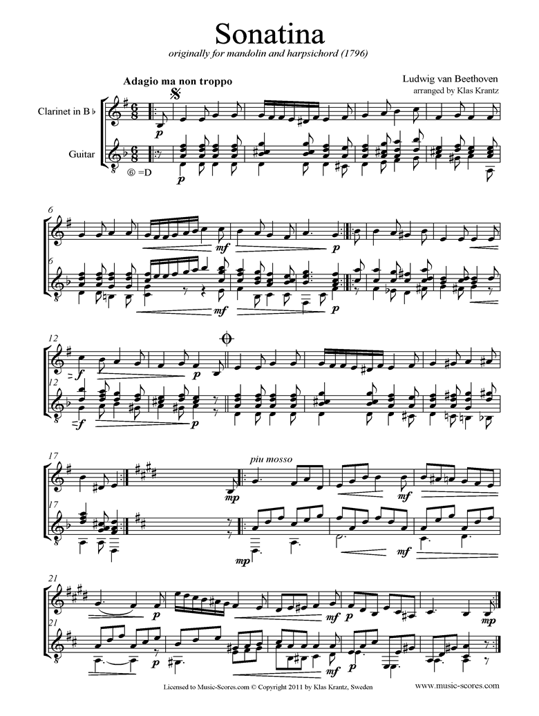 Front page of WoO 43a: Sonatina: Clarinet, Guitar sheet music