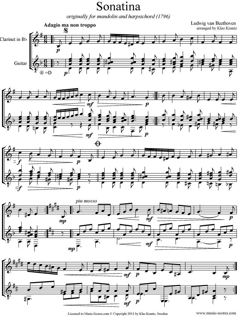 Front page of Sonatina: Clarinet, Guitar sheet music