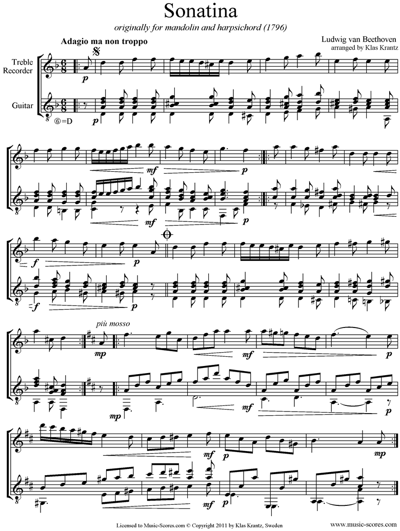 Front page of Sonatina: Treble Recorder, Guitar sheet music