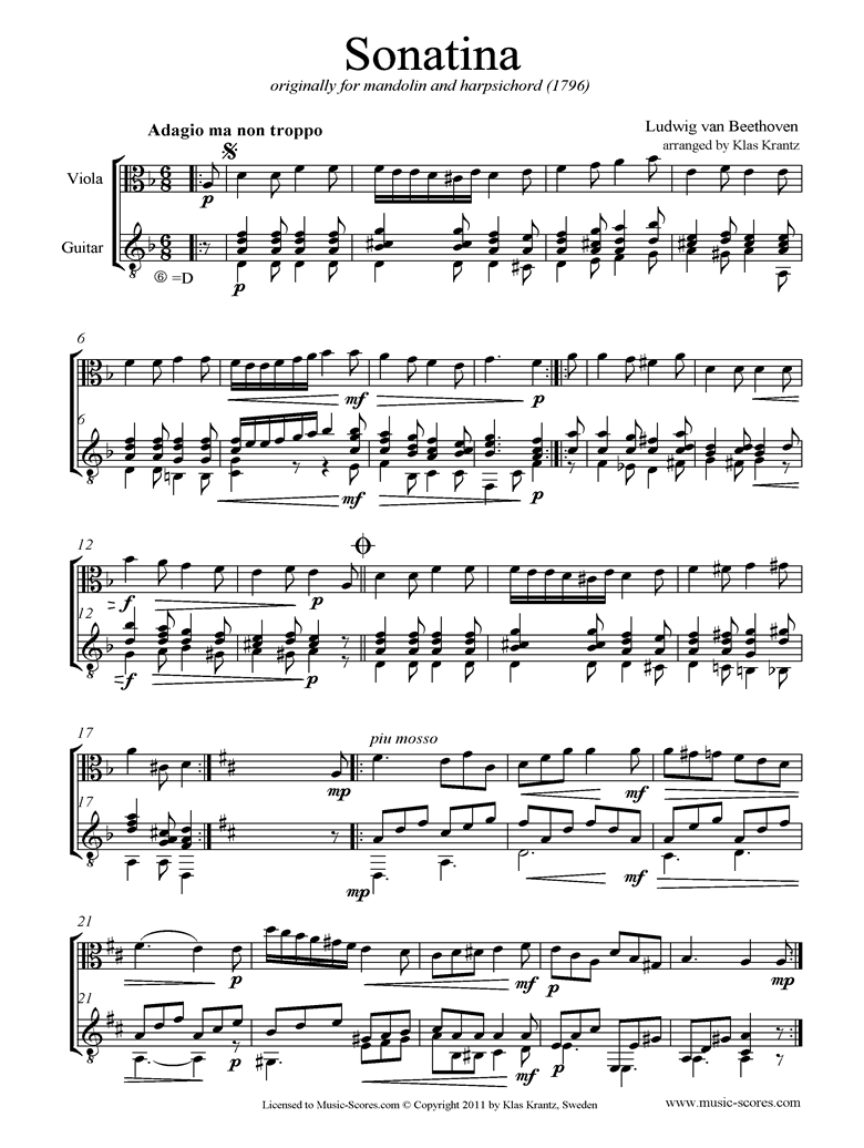 Front page of WoO 43a: Sonatina: Viola, Guitar sheet music