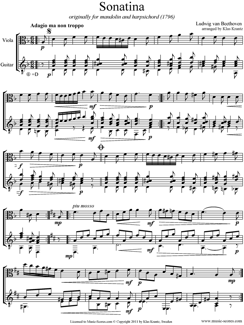 Front page of Sonatina: Viola, Guitar sheet music