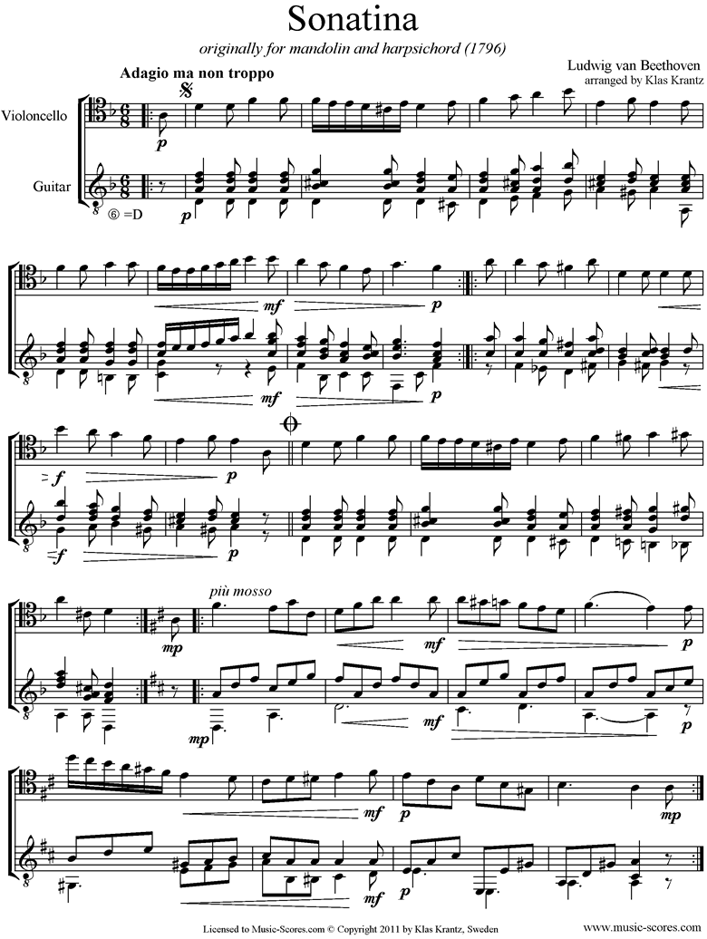 Front page of Sonatina: Cello, Guitar sheet music