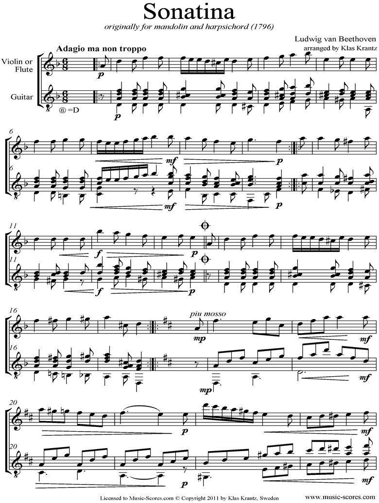 Front page of WoO 43a: Sonatina: Violin, Guitar sheet music