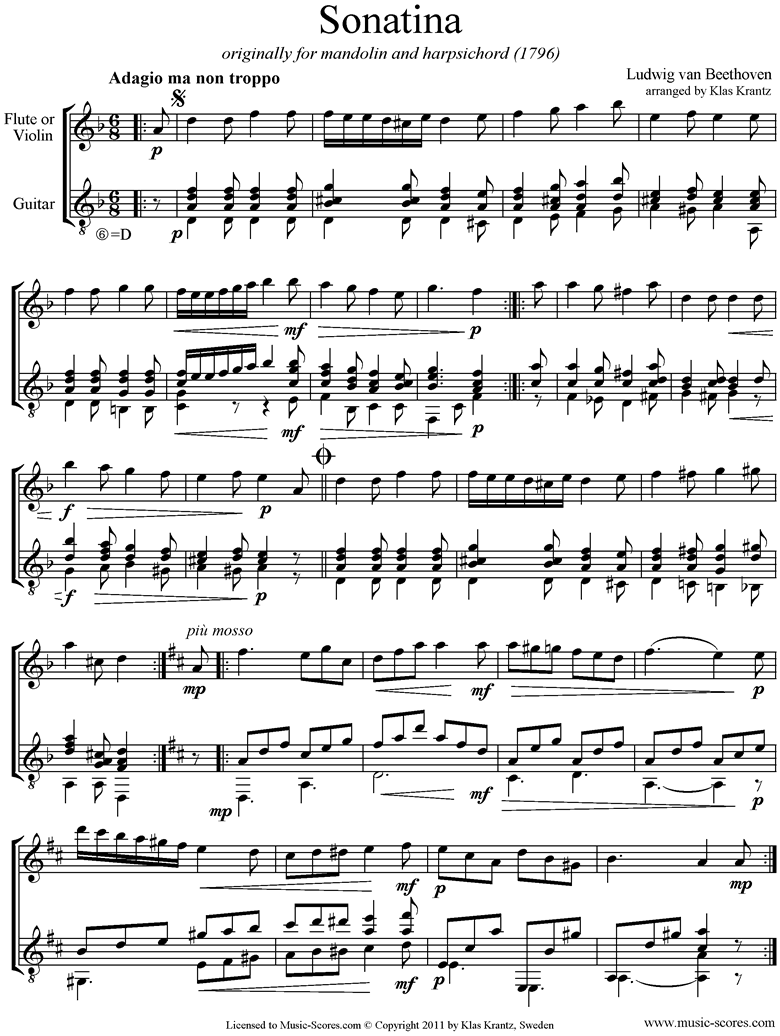 Front page of Sonatina: Violin, Guitar sheet music