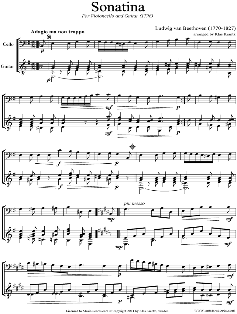Front page of WoO 43a: Sonatina: Cello, Guitar: Emi sheet music