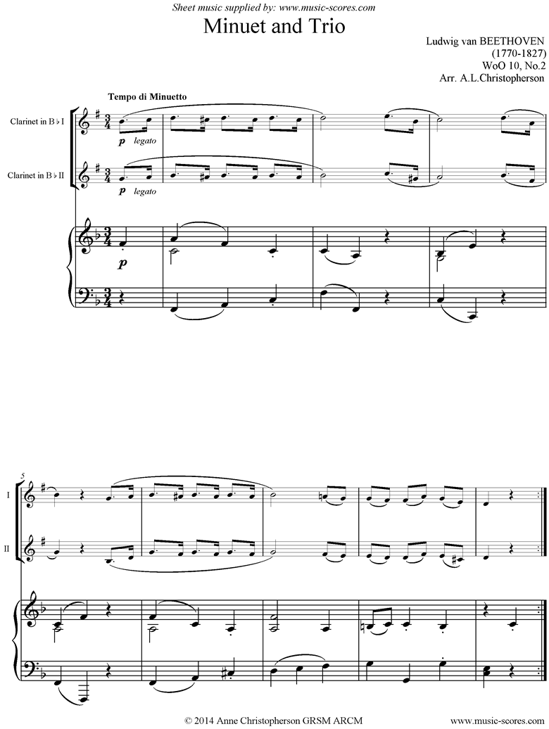 Front page of WoO 10, No.2: Minuet and Trio: 2 Clarinets sheet music