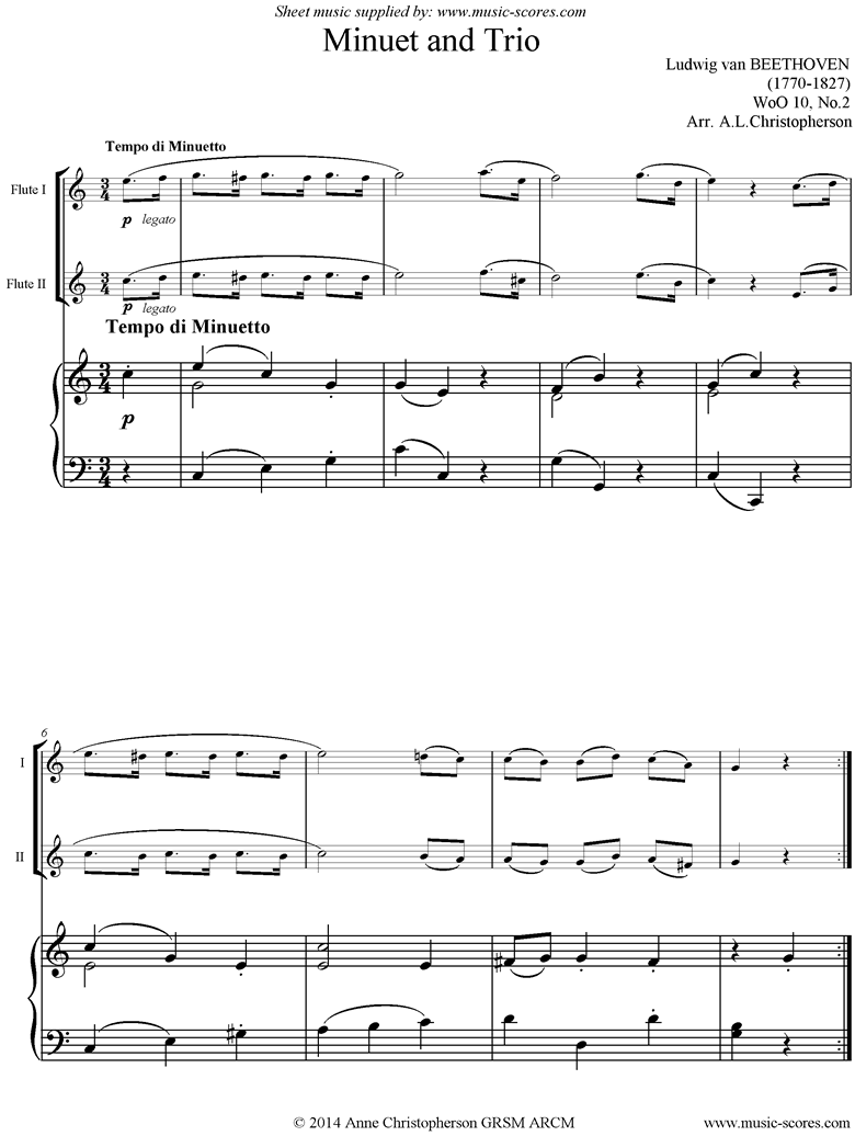 Front page of WoO 10, No.2: Minuet and Trio: 2 Flutes sheet music