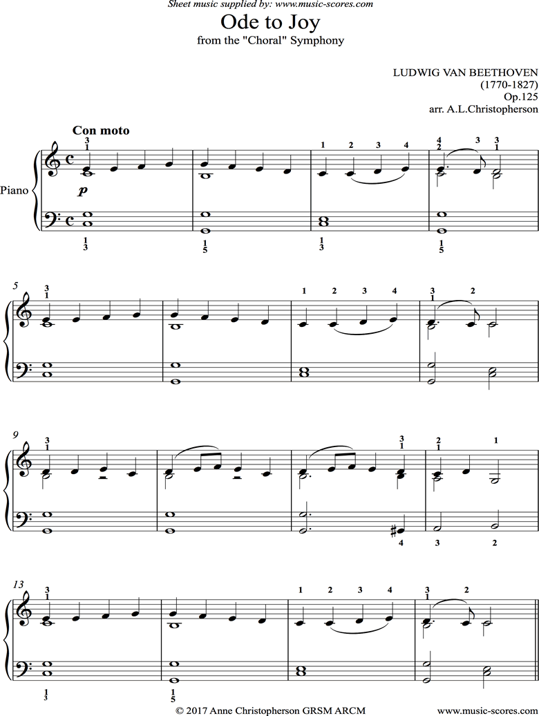 Front page of Ode to Joy: slightly harder version for Piano sheet music