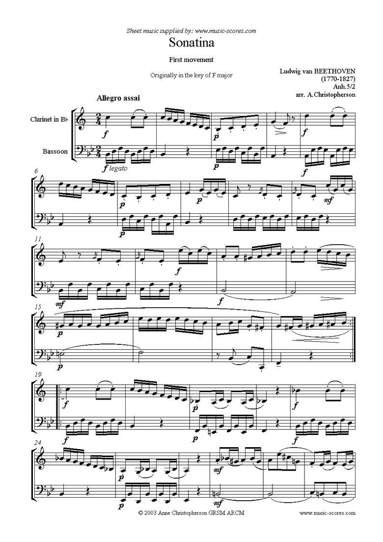 Front page of Sonatina in F. c: 1st movement:  Allegro assai sheet music