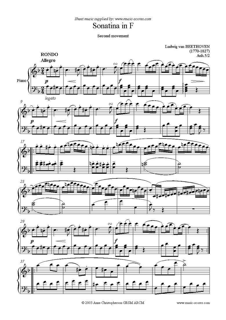 Front page of Sonatina in F. a: 2nd movement:  Rondo sheet music