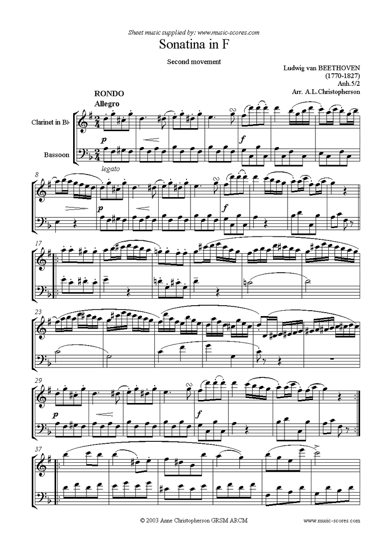 Front page of Sonatina in F. b: 2nd movement:  Rondo sheet music