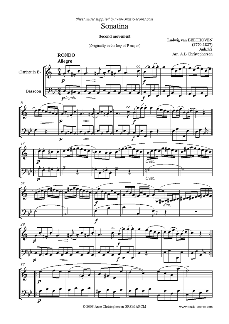 Front page of Sonatina in F. c: 2nd movement:  Rondo sheet music