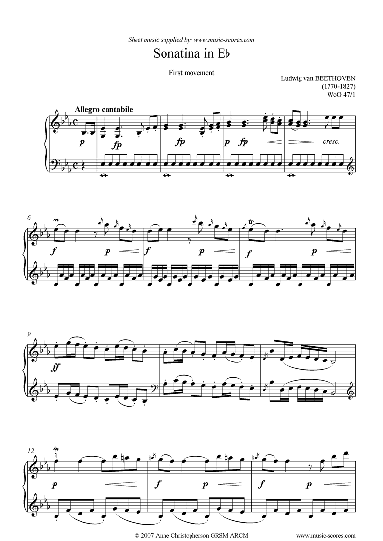 Front page of Sonatina in Eb a: 1st movement:  Allegro sheet music