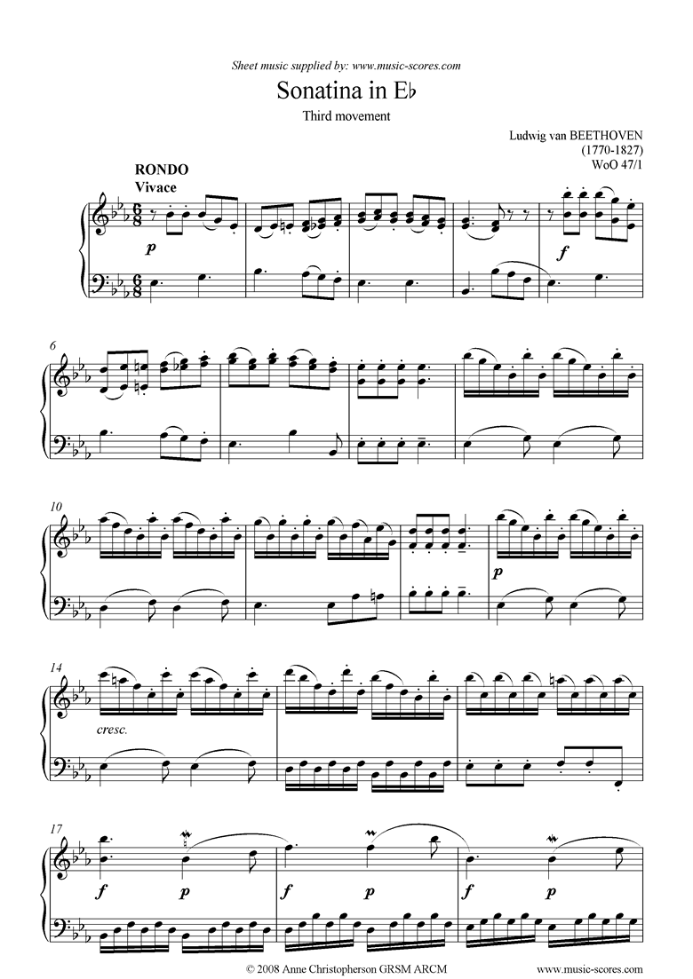 Front page of Sonatina in Eb c: 3rd movement: Rondo Vivace sheet music